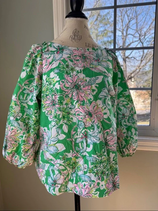 Lilly Pulitzer Barbara cotton puff sleeve pop over spearmint blossom views 10 - Picture 2 of 12